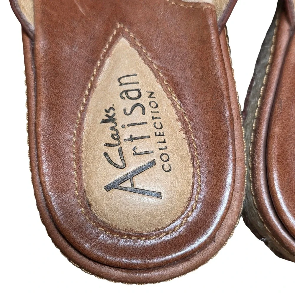 Clarks Artisan Collection Brown Leather Scalloped Wedge Sandals Womens 8M 73532